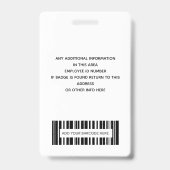 Simple badge d'identification d'employé avec code- (Arrière)