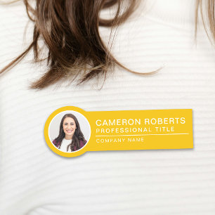 Simple Badge Magnétique Jaune de Photo et Nom d'Em