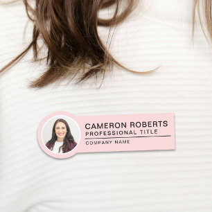 Simple Badge Magnétique Rose Pâle de Photo et Nom