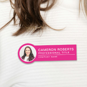 Simple Badge Photo Nom Employé Rose Chaud Magnétiq
