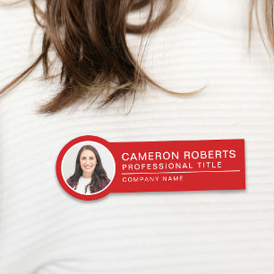 Simple Badge Photo Nom Magnetique Rouge Employé