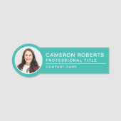 Simple Badge Photo Nom Magnetique Turquoise (Devant)