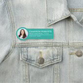 Simple Badge Photo Nom Magnetique Turquoise (En situation)
