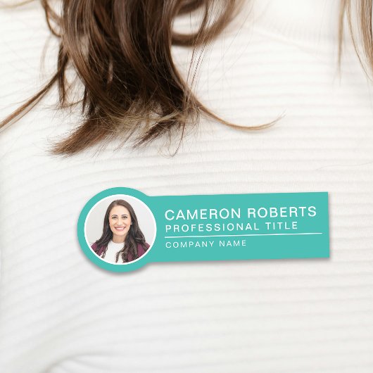 Simple Badge Photo Nom Magnetique Turquoise