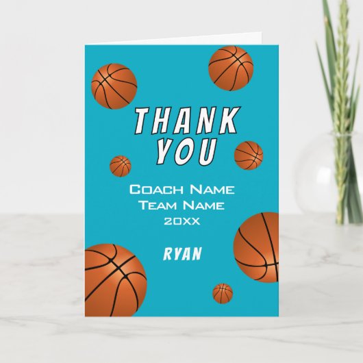 Simple ballon de basket bleu Merci Coach  (Devant)