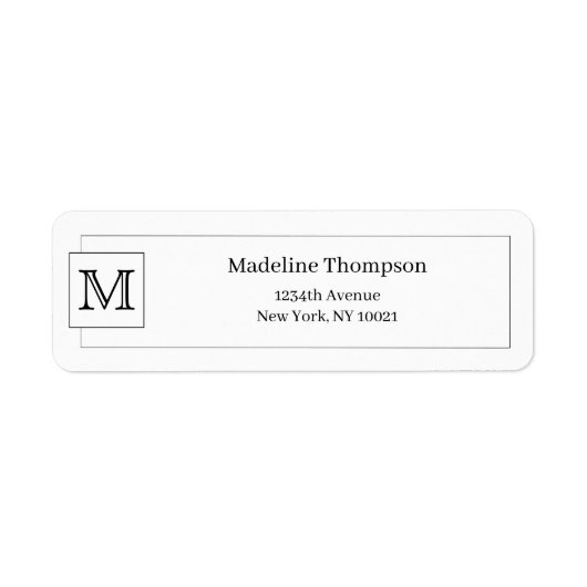 Simple Basic Black Initiaal Monogram Name Border Etiket (Voorkant)