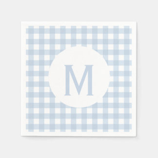 Simple Basic Faded Denim Blue Gingham Monogram Servetten