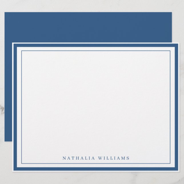 Simple Basic Navy Blue Border Stationery Briefhoofd (Voorkant / Achterkant)