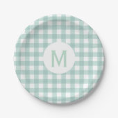 Simple Basic Sage Green Gingham Monogram Papieren Bordje (Voorkant)