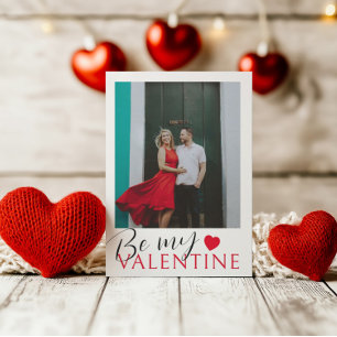 Simple Be My Valentijn Red Heart en foto Feestdagenkaart