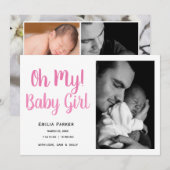 Simple bébé fille photo Collage Faire-part de nais (Devant / Derrière)