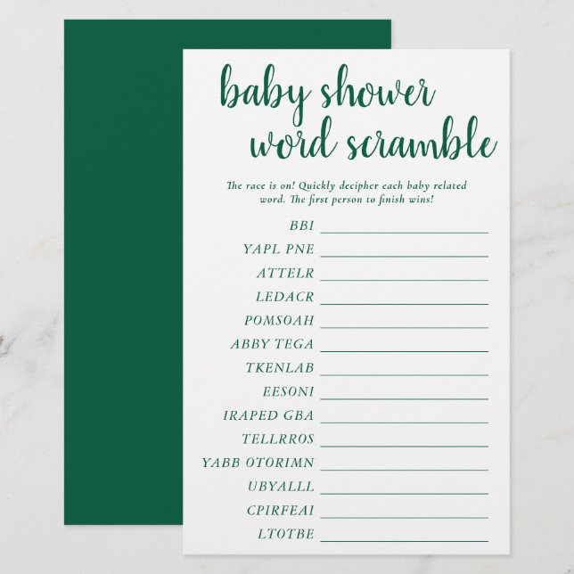 Simple Bébé Mot Scramble | Carte de jeu Neon Green (Devant / Derrière)