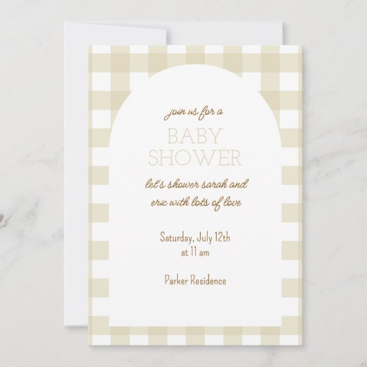 Simple Beige En vichy Baby shower Invitation (Devant)