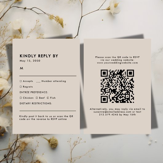 Simple Beige Meal Choice Wedding RSVP Card