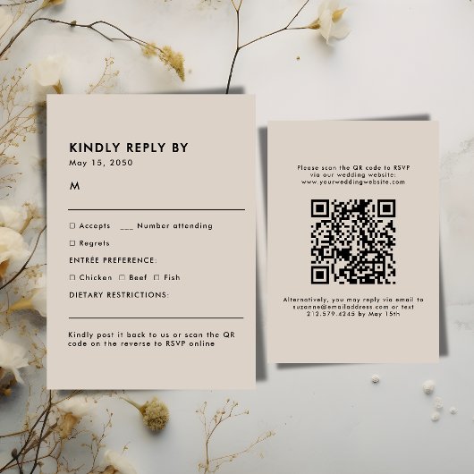 Simple Beige Meal Choice Wedding RSVP Card