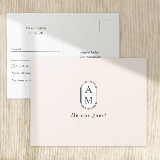 Simple Beige moderne Couple Initiales RSVP cartes 