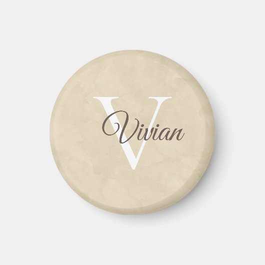 Simple Beige Waterverf Monogram Name Magnet Magneet (Voorkant)