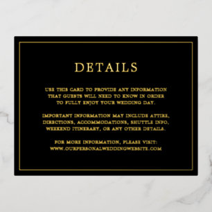Simple Black and Gold Foil Wedding Enclosure Kaart