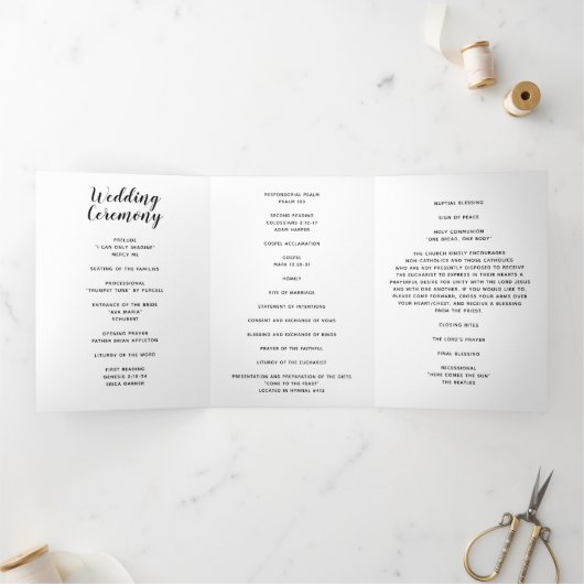 Simple Black and White Calligraphy Wedding Program Drieluik Programma (Binnen)
