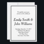Simple Black and White Elegant Wedding Invitation<br><div class="desc">Simple Black Border Faire-part de mariage a du texte sur un arrière - plan blanc. A l'extérieur de la bordure noire se trouve un motif chevron classique en gris et blanc. Entrez votre texte avant de commander.</div>