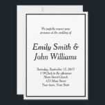 Simple Black and White Elegant Wedding Invitation<br><div class="desc">Simple Black Border Faire-part de mariage a du texte sur un arrière - plan blanc. A l'extérieur de la bordure noire se trouve un motif chevron classique en gris et blanc. Entrez votre texte avant de commander.</div>