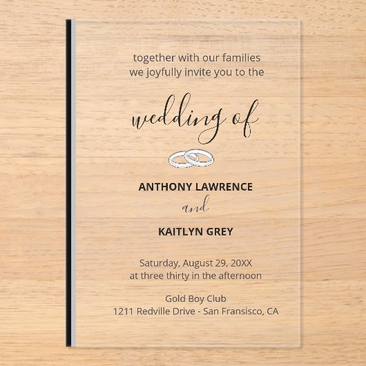 Simple Black and White Formal Wedding - Custom Acryl Uitnodigingen (Voorkant)