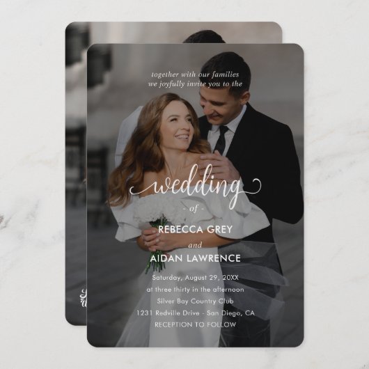 Simple Black and White Overlay Photo Wedding Kaart (Voorkant / Achterkant)