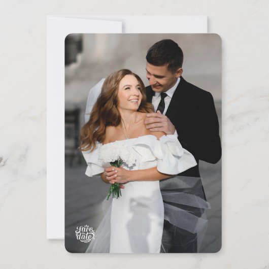 Simple Black and White Overlay Photo Wedding Kaart (Achterkant)