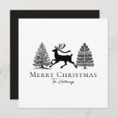 Simple Black and White Reindeer Evergreen Trees Feestdagenkaart (Voorkant / Achterkant)