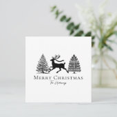 Simple Black and White Reindeer Evergreen Trees Feestdagenkaart (Staand voorkant)