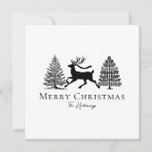 Simple Black and White Reindeer Evergreen Trees Feestdagenkaart (Voorkant)