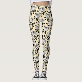 Simple Black And White Roses In A Graphic Style  Leggings