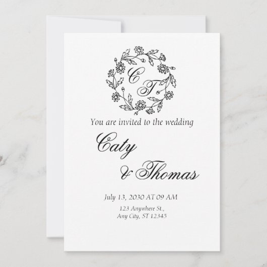 Simple black and white weeding invitation (Devant)