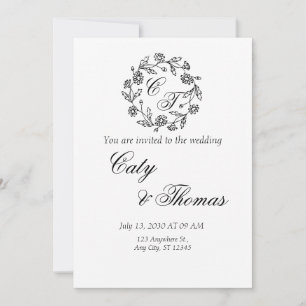 Simple black and white weeding uitnodiging