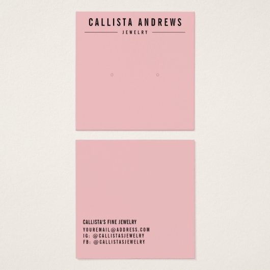 Simple Black Blush Pink Earring Display Kaart (Voorkant /achterkant)