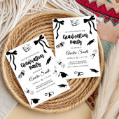 Simple Black Bow graduation party invitation