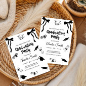 Simple Black Bow graduation party invitation