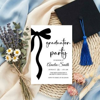 Simple  Black Bow graduation party invitation