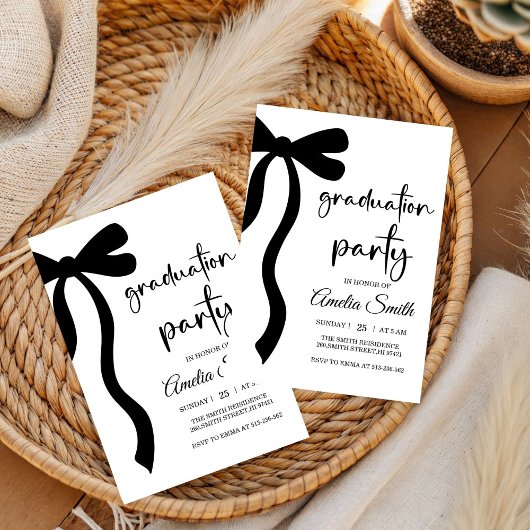 Simple Black Bow graduation party invitation