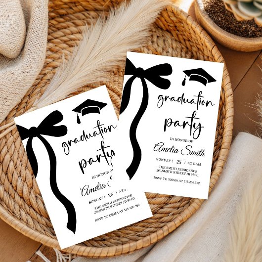 Simple Black Bow graduation party invitation