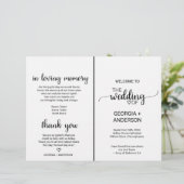 Simple Black Calligraphy Folded Wedding Program (Staand voorkant)