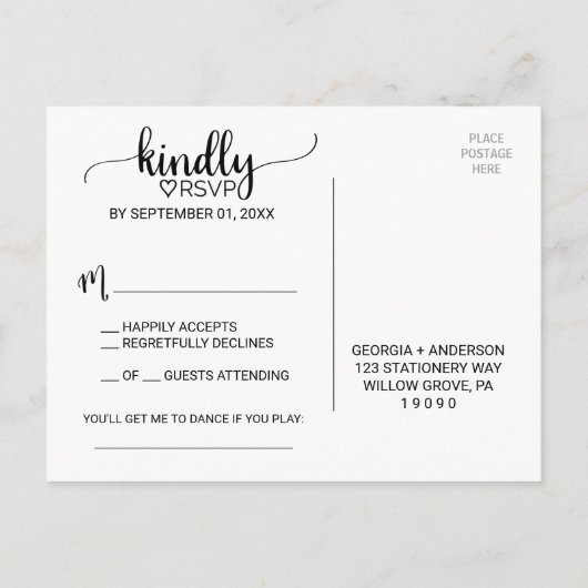 Simple Black Calligraphy Song Request RSVP Uitnodiging Briefkaart (Achterkant)