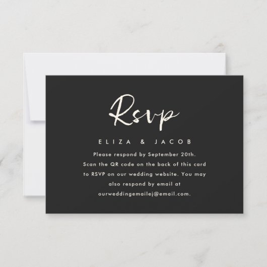 Simple Black Cream Wedding script RSVP QR Code (Devant)