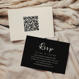 Simple Black Cream Wedding script RSVP QR Code