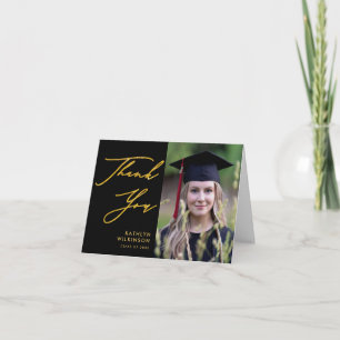 Simple Black Elegant Gold Script-Afstuderen voor f Bedankkaart