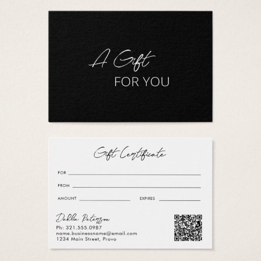 Simple Black Elegant Moderne Certificat Cadeau (Devant & derrière)