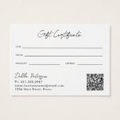 Simple Black Elegant Moderne Certificat Cadeau (Dos)