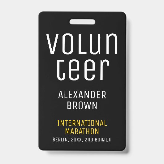 Simple Black Event Vrijwilliger QR Code Naam ID Badge (Voorkant)