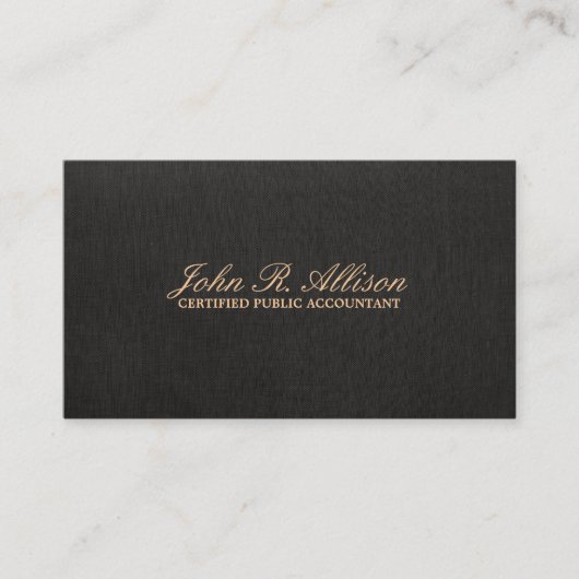 Simple Black Faux Linen Carte de visite comptable (Devant)