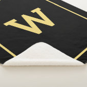 Simple Black Gold Initiaal Monogram Sherpa Deken (3/4)